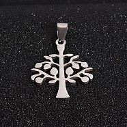 Tree of Life 201 Stainless Steel Pendants, Stainless Steel Color, 30x26x1.5mm, Hole: 4x9mm(STAS-I032-139)