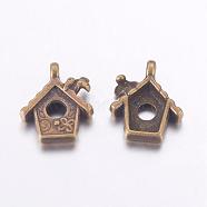 Tibetan Style Pendants, Alloy, Cadmium Free & Nickel Free & Lead Free, House, Antique Bronze Color, Size: about 15.5mm long, 13mm wide, 3.5mm thick, hole: 2mm, 780pcs/1000g(TIBEP-EA11922YKG-AB-FF)