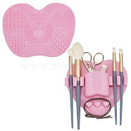 Gorgecraft Silicone Makeup Brush Organizer & Silicone Makeup Cleaning Brush Mat, Pink, 2pcs/set(AJEW-GF0002-67A)