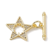 Brass Micro Pave Clear Cubic Zirconia Toggle Clasps, Star, Real 18K Gold Plated, star: 16x14x1.5mm, Hole: 1.2mm, bar: 16x4x2mm, hole: 1.2mm(KK-K271-05G)