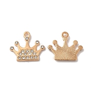 Alloy Rhinestone Pendants, Crown Charms, Light Gold, 16.5x18.5x2.5mm, Hole: 1.6mm(ALRI-Q236-07LG)