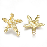 Alloy Stud Earring Findings, with Loop, Steel Pins, Starfish/Sea Stars, Light Gold, 33x28mm, Hole: 2mm, Pin: 0.7mm(PALLOY-S121-37)