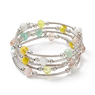 Glass Beads Five Loops Wrap Bracelets, Brass Bead Bracelet for Women, Yellow, Inner Diameter: 2 inch(5cm)(BJEW-JB09056-04)