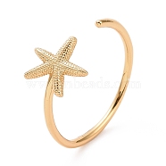 Rack Plating Brass Star Open Cuff Ring for Women, Cadmium Free & Lead Free, Real 18K Gold Plated, US Size 7 3/4(17.9mm)(RJEW-C029-04G)