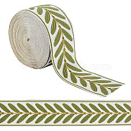 Polyester Ribbons, Jacquard Ribbon, Tyrolean Ribbon, Garment Accessories, Leaf Pattern, Lime Green, 2-3/8 inch(60mm), about 10.94 Yards(10m)/Set(OCOR-OC0001-29A)