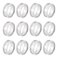 12Pcs Stainless Steel Grooved Finger Ring Settings, Ring Core Blank, for Inlay Ring Jewelry Making, Stainless Steel Color, US Size 7(17.3mm)(STAS-UN0038-94A)