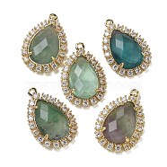 Natural Colorful Fluorite Faceted Teardrop Pendants, Rack Plating Brass Micro Pave Clear Cubic Zirconia Drop Charms, Golden, 25x16.5x5.5mm, Hole: 1.4mm(G-I375-01G-01)