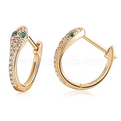 925 Sterling Silver Snake Hoop Earrings with Cubic Zirconia for Women, Real 18K Gold Plated, 14.5x14.5x4mm, Pin: 0.8mm(JE960A)