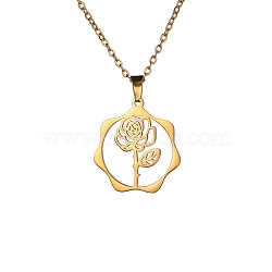 Stainless Steel Pendant Necklace, Golden, June Rose, 16.14~19.69 inch(41~50cm) (PW-WG26640-10)