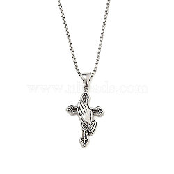 201 Stainless Steel Pendant Necklaces, Cross, Antique Silver, 23.23 inch(59cm)(NJEW-C034-39A-AS)