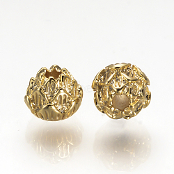Brass Spacer Beads, Nickel Free, Real 18K Gold Plated, Flower, 6x5mm, Hole: 1.5mm(KK-Q735-121G)