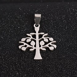 Tree of Life 201 Stainless Steel Pendants, Stainless Steel Color, 30x26x1.5mm, Hole: 4x9mm(STAS-I032-139)