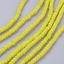Imitation Jade Glass Beads Strands, Faceted, Rondelle, Yellow, 3x2mm, Hole: 0.5mm, about 160~165pcs/strand, 15.35 inch~15.75 inch(39~40cm)(GLAA-R135-2mm-33)