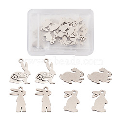 32Pcs 4 Styles 304 Stainless Steel Bunny Pendants, Rabbit, Easter Bunny, Stainless Steel Color, 8pcs/style(STAS-TA0002-13P)
