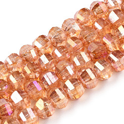 Transparent Electroplate Glass Beads Strands, AB Color Plated, Faceted, Round, Sandy Brown, 8x6mm, Hole: 1.2mm, about 60pcs/strand, 14.96 inch(38cm)(EGLA-N006-078H)