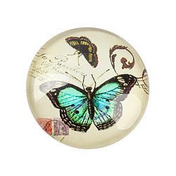 Butterfly Printed Glass Half Round/Dome Cabochons, Lemon Chiffon, 12x4mm(X-GGLA-N004-12mm-C01)