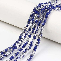 Electroplate Opaque Glass Beads Strands, Half Silver Plated, Faceted, Rondelle, Royal Blue, 3x2mm, Hole: 0.8mm, about 165~169pcs/strand, 15~16 inch(38~40cm)(EGLA-A034-P2mm-M14)