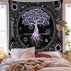 Polyester Tree of Life Pattern Trippy Wall Hanging Tapestry, Sun Moon Hippie Tapestry for Bedroom Living Room Decoration, Rectangle, Lilac, 1500x1300mm(TREE-PW0001-32A-02)