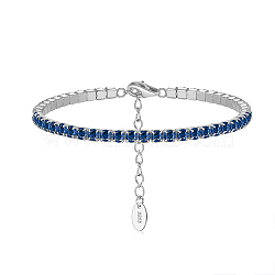 Rhodium Plated Real Platinum Plated 925 Sterling Silver Link Chain Bracelet, Cubic Zirconia Tennis Bracelets, with S925 Stamp, Dark Blue, 6-5/8 inch(16.8cm)(BJEW-P311-01P-03)