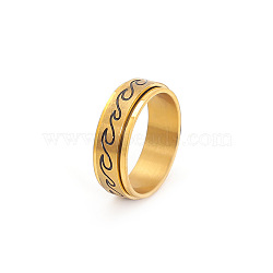 Wave Pattern 304 Stainless Steel Rotating Finger Rings Rotating Cuff Rings, Fidget Spinner Ring for Calming Worry Meditation, Golden, US Size 10(19.8mm)(WG71EDB-04)