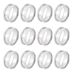 12Pcs Stainless Steel Grooved Finger Ring Settings, Ring Core Blank, for Inlay Ring Jewelry Making, Stainless Steel Color, US Size 7(17.3mm)(STAS-UN0038-94A)