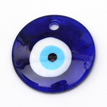 Handmade Evil Eye Lampwork Pendants, Dark Blue, 25~26x4.5mm, Hole: 3mm