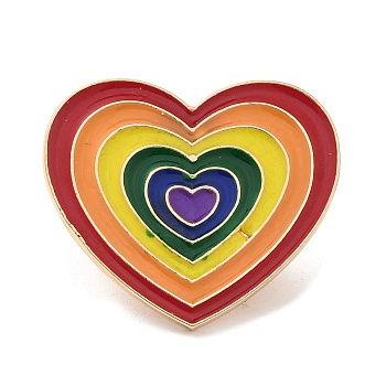 Pride Rainbow Theme Enamel Pins, Light Gold Alloy Badge for Backpack Clothes, Colorful, Heart, 20.5x24.5x1.2mm
