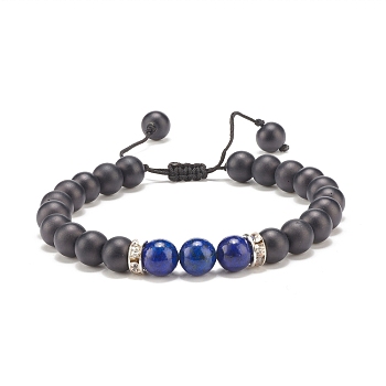 Natural Lava Rock & Lapis Lazuli Braided Bead Bracelet, Essential Oil Gemstone Jewelry for Women, Inner Diameter: 2-3/8~3-3/4 inch(5.9~9.5cm)