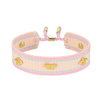 Adjustable Polyester & Alloy Slider Bracelets, Macrame Bracelets for Women, with Tassels, Butterfly & Bee, with Tassels, Pink, 5.91 inch(15cm)