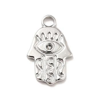 304 Stainless Steel Pendants Rhinestone Settings, Religion, Hamsa Hand with Eye, Stainless Steel Color, Fit for 1.2mm Rhinestone, 17.5x11x2mm, Hole: 2.5mm