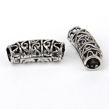 Tibetan Style Alloy Hollow Tube Beads, Antique Silver, 25x10x9.5mm, Hole: 5.5mm