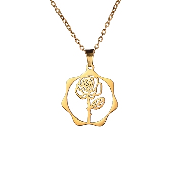 Stainless Steel Pendant Necklace, Golden, June Rose, 16.14~19.69 inch(41~50cm) 