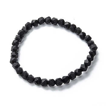 Frosted Glass Beads Stretch Bracelets, Faceted, Polygon, Black, Beads: 5x6mm, Inner Diameter: 2 inch(5.2cm)