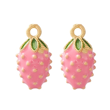 2Pcs Brass Enamel Charms, Imitation Fruit, Matte Gold Color, Prickly Pear Charm, Hot Pink, 13.5x7.5x8mm, Hole: 1.4mm