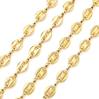 Brass Coffee Bean Chains, Unwelded, Lead Free & Nickel Free & Cadmium Free, Real 18K Gold Plated, 8x6x1mm, Ring: 1x3mm