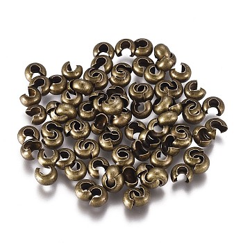 Brass Crimp Beads Covers, Antique Bronze, 4x3.5x2.5mm, Hole: 1mm, about 100pcs/bag