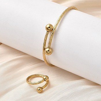 201 Stainless Steel Cuff Bangles & Cuff Rings Sets, Golden, 13mm, Inner Diameter: 60mm