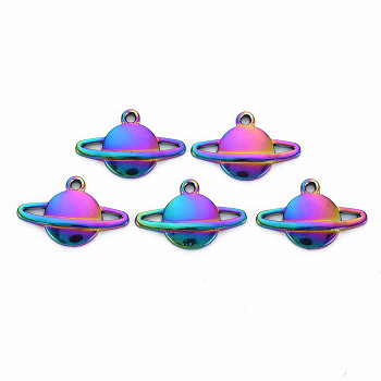 Alloy Pendants, Cadmium Free & Nickel Free & Lead Free, Planet, Rainbow Color, 13x20x2mm, Hole: 1.5mm