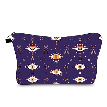 Evil Eye Theme Polyester Cosmetic Pouches, with Iron Zipper, Waterproof Clutch Bag, Toilet Bag for Women, Rectangle, Midnight Blue, 13x22x2.2cm