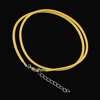 Waxed Cotton Cord Necklace Making, with Alloy Lobster Claw Clasps and Iron End Chains, Platinum, Yellow, 17.4 inch(44cm)