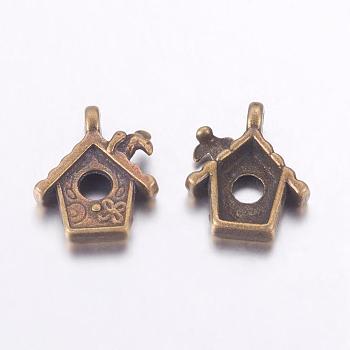 Tibetan Style Pendants, Alloy, Cadmium Free & Nickel Free & Lead Free, House, Antique Bronze Color, Size: about 15.5mm long, 13mm wide, 3.5mm thick, hole: 2mm, 780pcs/1000g