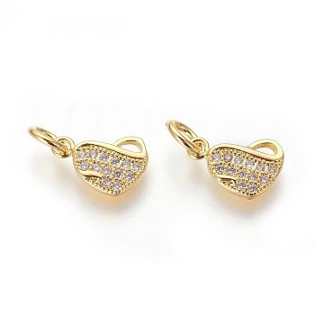 Brass Micro Pave Cubic Zirconia Charms, Lead Free & Cadmium Free, Clear, Heart, Golden, 10.5x7.5x1.5mm, Hole: 3mm
