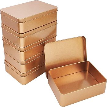 Rectangular Empty Tinplate Boxes, with Slip-on Lids, Mini Portable Box Containers, Matte Gold Color, 15.3x11.2x4cm, Inner Size: 14.5x10.6cm