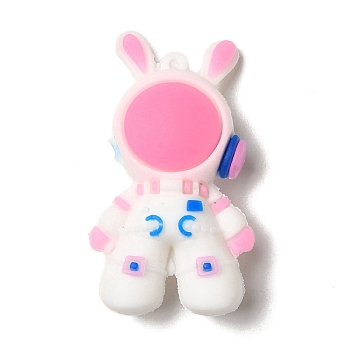 Rabbit Spaceman PVC Plastic Cartoon Big Pendants, for DIY Keychain Making, Hot Pink, 62x34x13mm, Hole: 3mm