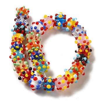 Handmade Pumpkin Spot Lampwork Beads, Round, Colorful, 15x10x10mm, Hole: 1.8mm, about 25pcs/strand, 10.04''(25.5cm)