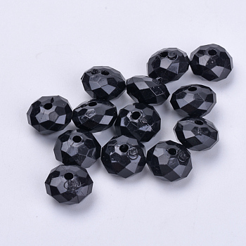 Transparent Acrylic Beads, Faceted, Rondelle, Black, 22x15mm, Hole: 3mm, about 135pcs/500g