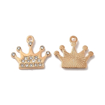 Alloy Rhinestone Pendants, Crown Charms, Light Gold, 16.5x18.5x2.5mm, Hole: 1.6mm