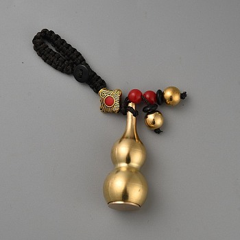Feng Shui Gourd Brass Pendant Decorations, with Plastic Beads, Car Hanging Decoration, Golden, 90mm