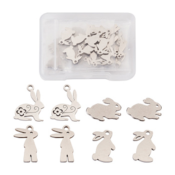 32Pcs 4 Styles 304 Stainless Steel Bunny Pendants, Rabbit, Easter Bunny, Stainless Steel Color, 8pcs/style