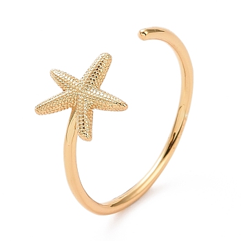 Rack Plating Brass Star Open Cuff Ring for Women, Cadmium Free & Lead Free, Real 18K Gold Plated, US Size 7 3/4(17.9mm)